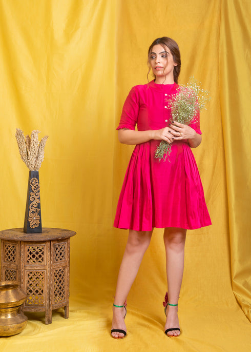 PINK SHORT GATHERS DRESS